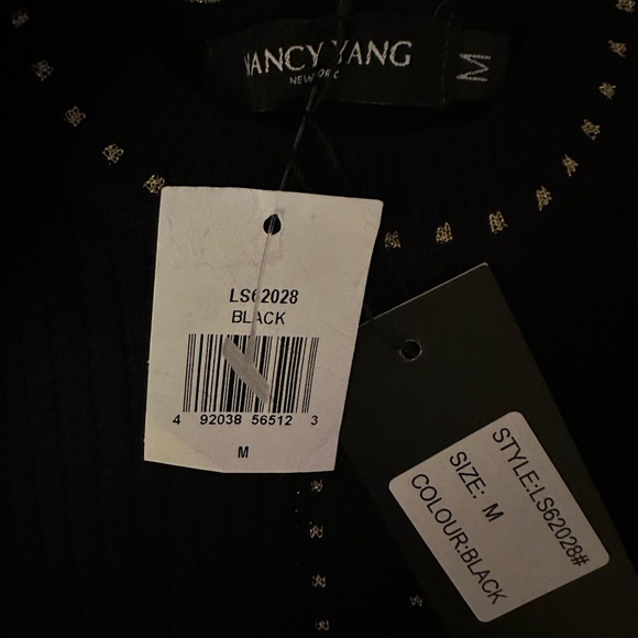 Nancy Yang Black Top With Gold Buttons - Light Fabric, Chiffon Fabric Sleeves - Picture 4 of 5